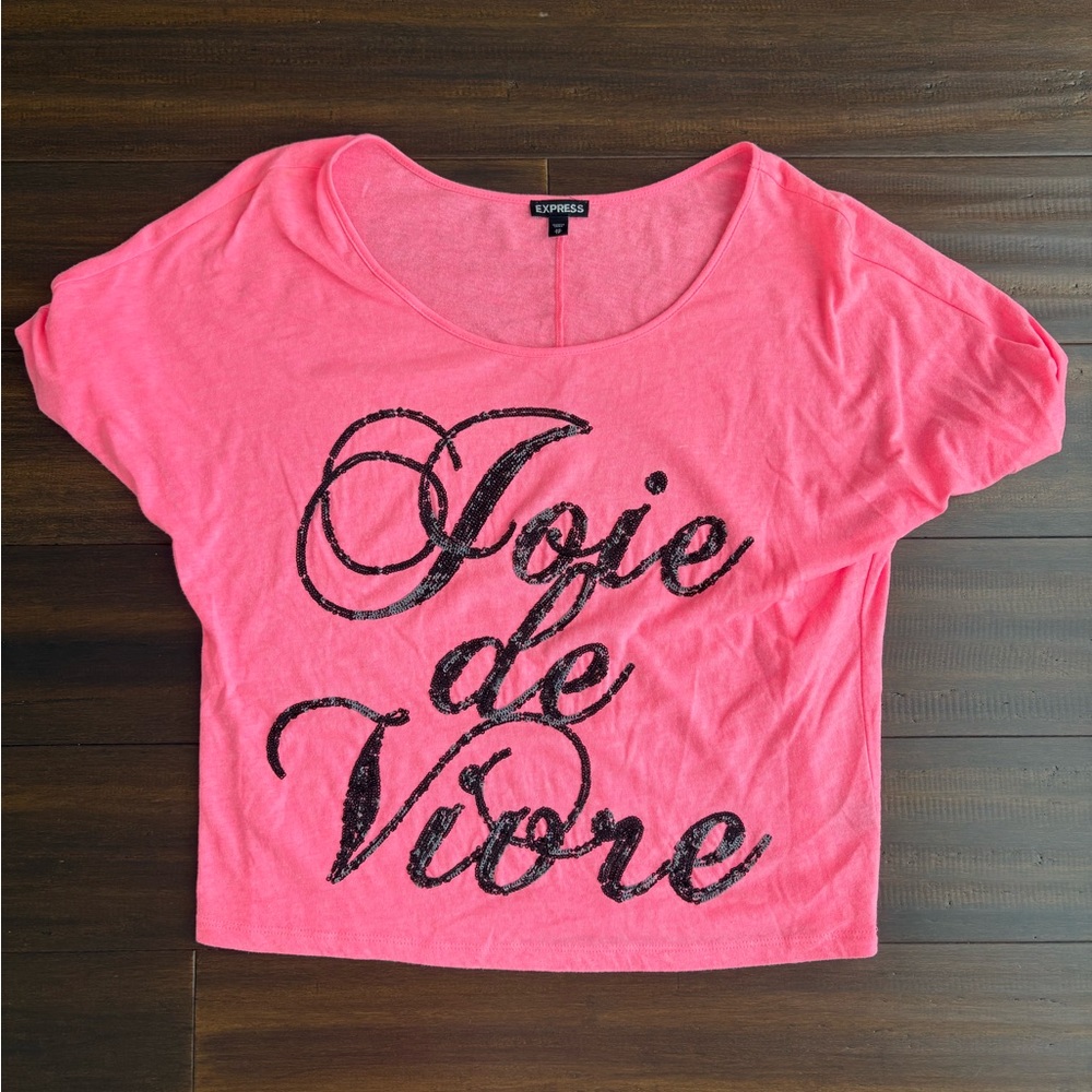 Y2K Express Hot Pink Sequin Joie de Vivre Graphic Tee XS